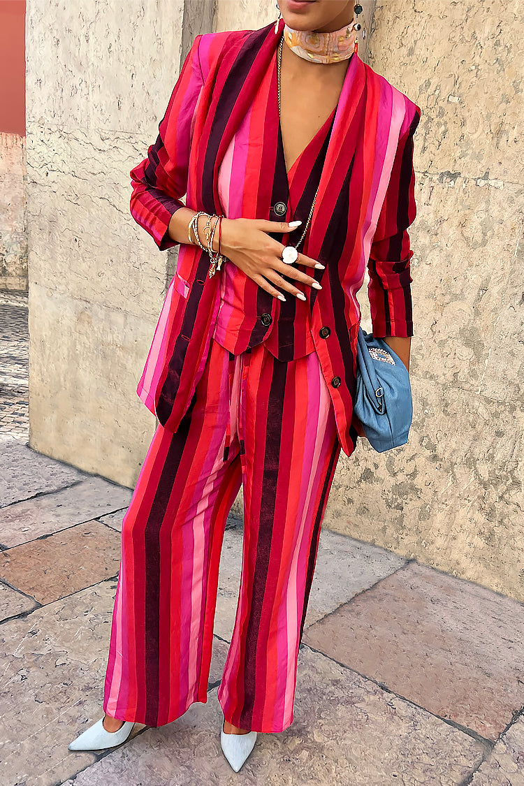 caption_Model wears Pink Stripe Elisa Trousers in UK size 8/ US 4