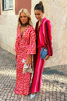 Thumbnail for caption_Model wears Pink Stripe Elisa Trousers in UK size 8/ US 4