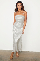 Thumbnail for caption_Model wears Silver Plisse Luna Dress in UK size 10/ US 6