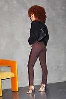 Thumbnail for Model Wearing chocolate vegan leather Ponte Leggings back shot of the model