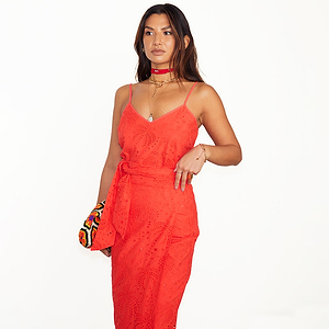 Red Broderie Cami Top