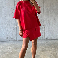 Thumbnail for caption_Model wears Red Cotton Mini Jaspre Skirt in UK size 10/ US 6