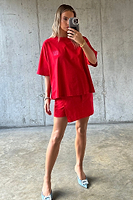 Thumbnail for caption_Model wears Red Solstice T-Shirt in UK size 10/ US 6