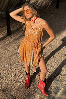 Thumbnail for caption_Model wears Desert Sunrise Riri Mini Dress  in UK size 10/ US 6