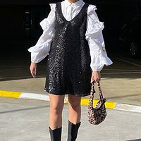 Thumbnail for Black Sequin Mini Ruby Dress