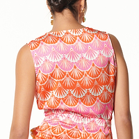 Thumbnail for Model wearing Pink Scallop Sleeveless Top back shot