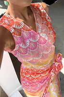 Thumbnail for Model wearing Pink Scallop Sleeveless Top close up