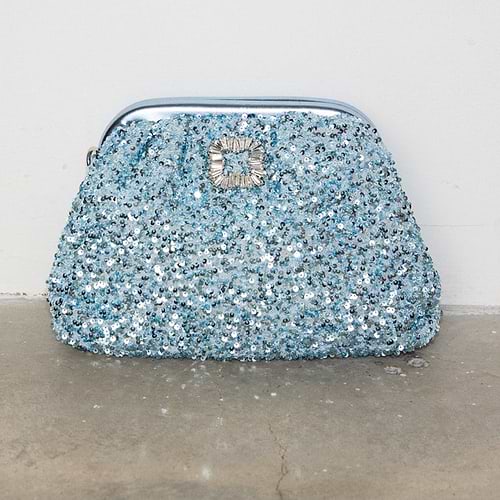 Ice Blue Sequin Clutch Bag