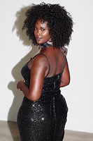 Thumbnail for Model wearing Black Sequin Crop Top
