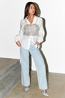 Thumbnail for caption_Model wears Silver Sequin Crop Top in UK 8 / US 4