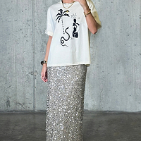 Thumbnail for Silver Sequin Dorris Skirt