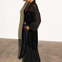 Thumbnail for caption_Model wears Black Sequin Lila Shirt Dress in UK 8 / US 4