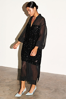 Thumbnail for caption_Model wears Black Sequin Lila Shirt Dress in UK 8 / US 4