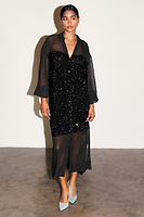 Thumbnail for caption_Model wears Black Sequin Lila Shirt Dress in UK 8 / US 4