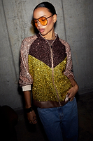 Thumbnail for caption_Model wears Sequin Mix Bomber in UK size 10/ US 6
