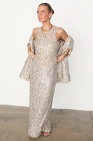 Thumbnail for caption_Model wears Silver Sequin Tank Top in UK size 10/ US 6
