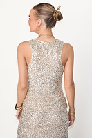 Thumbnail for caption_Model wears Silver Sequin Tank Top in UK size 10/ US 6