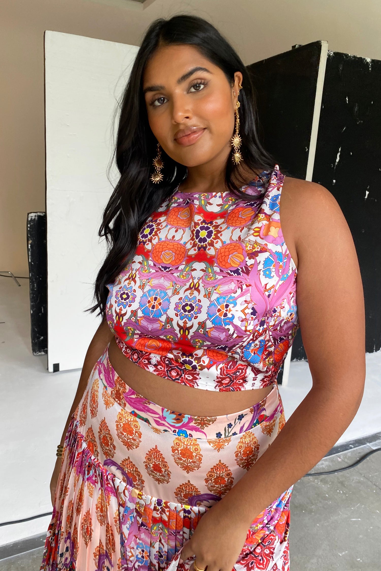 Model wearing Seraphina Crop Top facing the camera