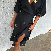 Thumbnail for Black Palm Camilla Wrap Dress