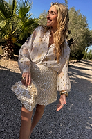 Thumbnail for caption_Model wears Shells Miley Shirt with Gold fleck in UK size 10/ US 6