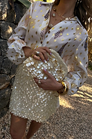 Thumbnail for caption_Model wears Shells Miley Shirt with Gold fleck in UK size 10/ US 6