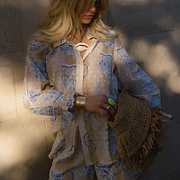 Thumbnail for  caption_Model wears Sicilian Geanie Shirt in UK size 10/ US 6