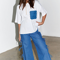 Thumbnail for caption_Model wears Denim Tie Side Trousers in UK size 10/ US 6
