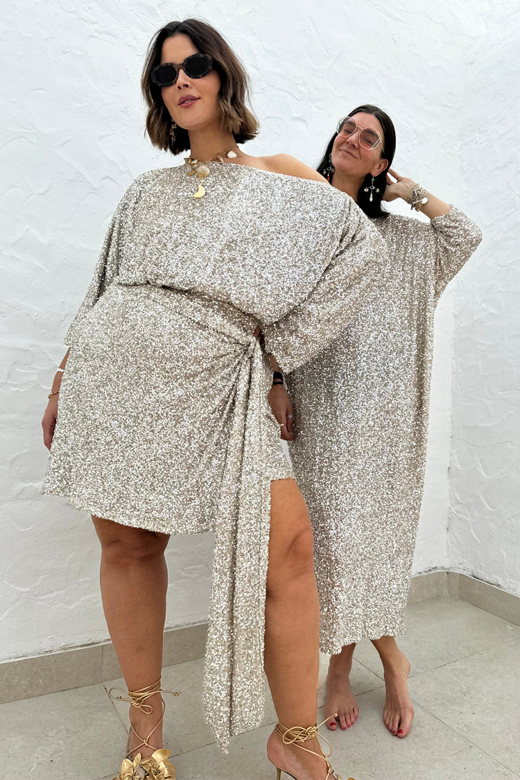 caption_Model wears Silver Sequin Tilly Top in UK size 18/ US 14