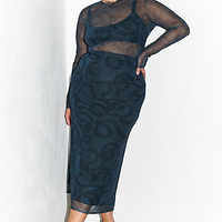 Thumbnail for caption_Model wears Snake Mesh Skirt in UK 18/ US 14