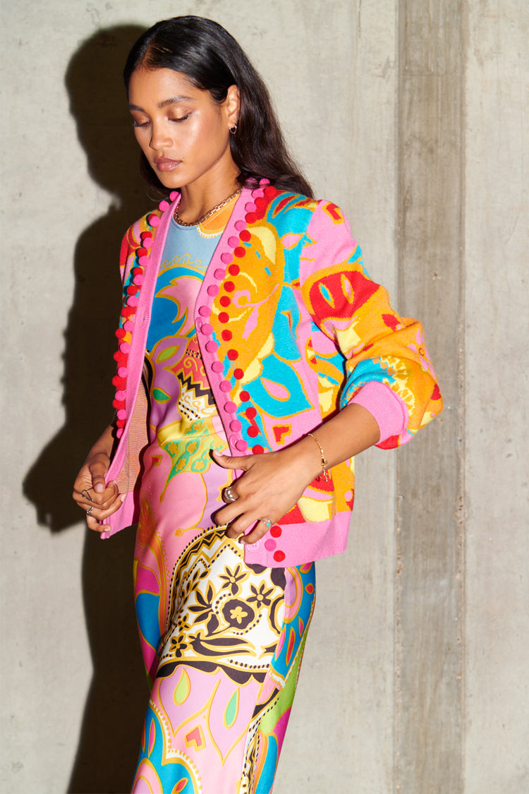 Model wearing Soho Forrest Cardigan 