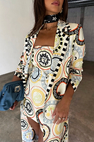 Thumbnail for caption_Model wears Cream Mosaic Plate Sol Bandeau Top in UK size 10/ US 6