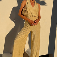 Thumbnail for Model wearing Gold Sparkle Jumpsuit