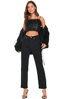 Thumbnail for Model wearing Black Sparkle Crop Top standing facing the camera