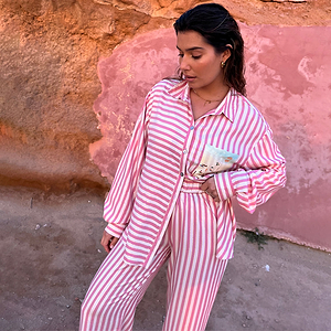 Pink Stripe Elissa Wide Leg Trousers