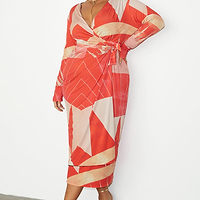 Thumbnail for caption_Model wears Reversible Sundial Wrap Dress in UK size 18 / US 14