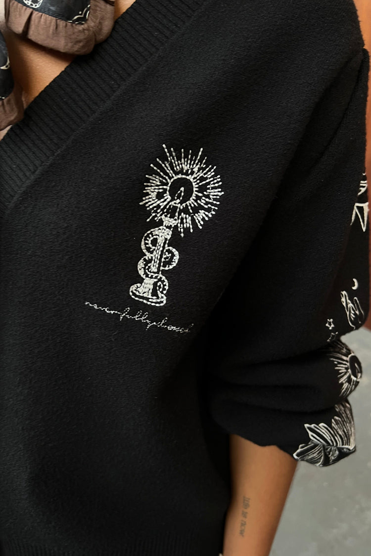 Model wearing Black Tarot Cardigan
