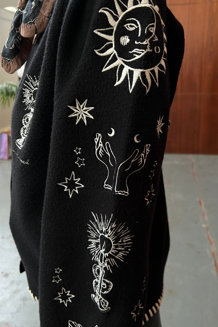 Model wearing Black Tarot Cardigan