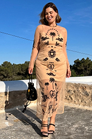 Thumbnail for Model wearing Embellished Mesh Tattoo Dress