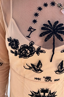 Thumbnail for Model wearing Embellished Mesh Tattoo Dress