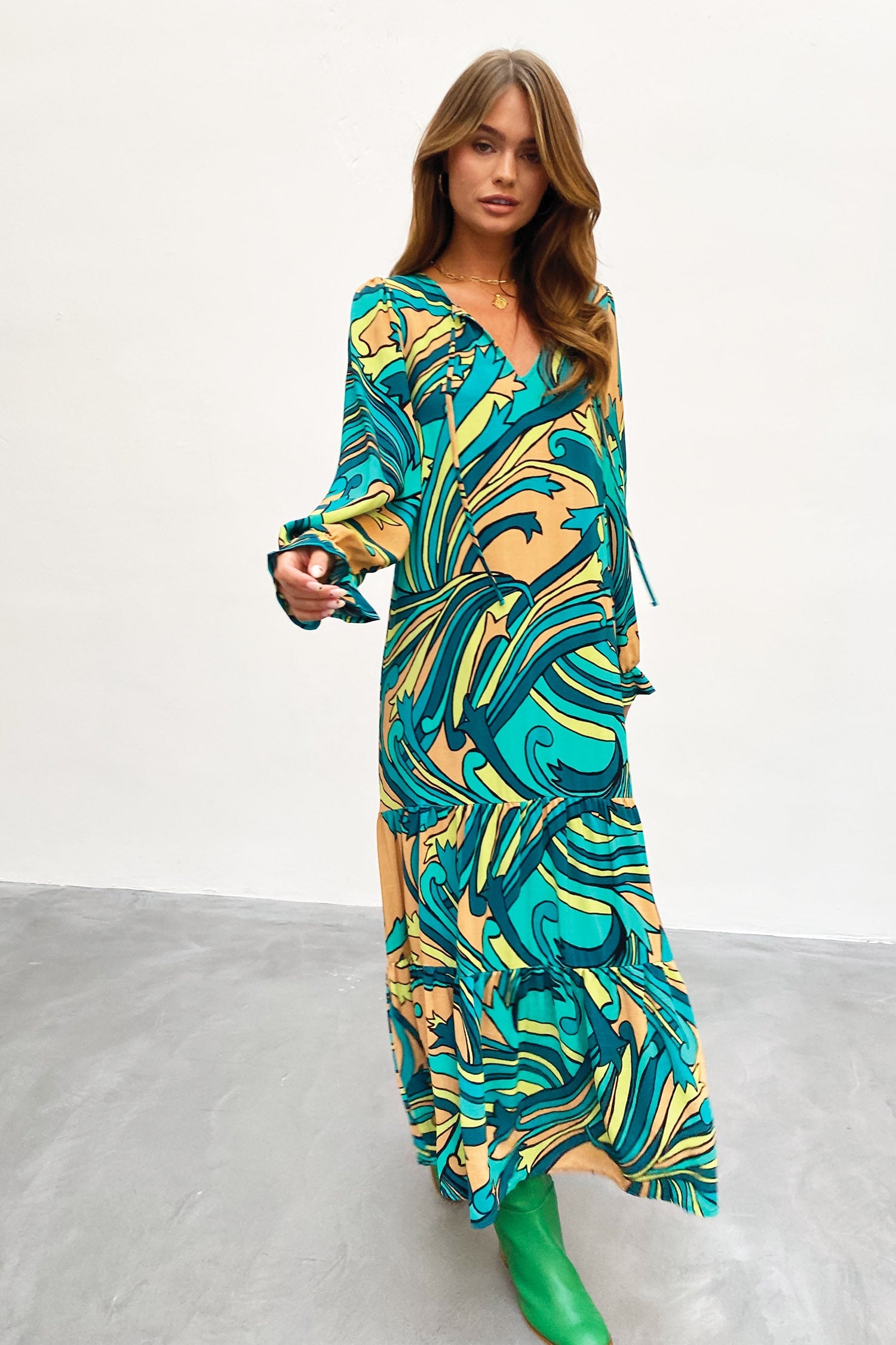 Teal Starburst Smock Dress