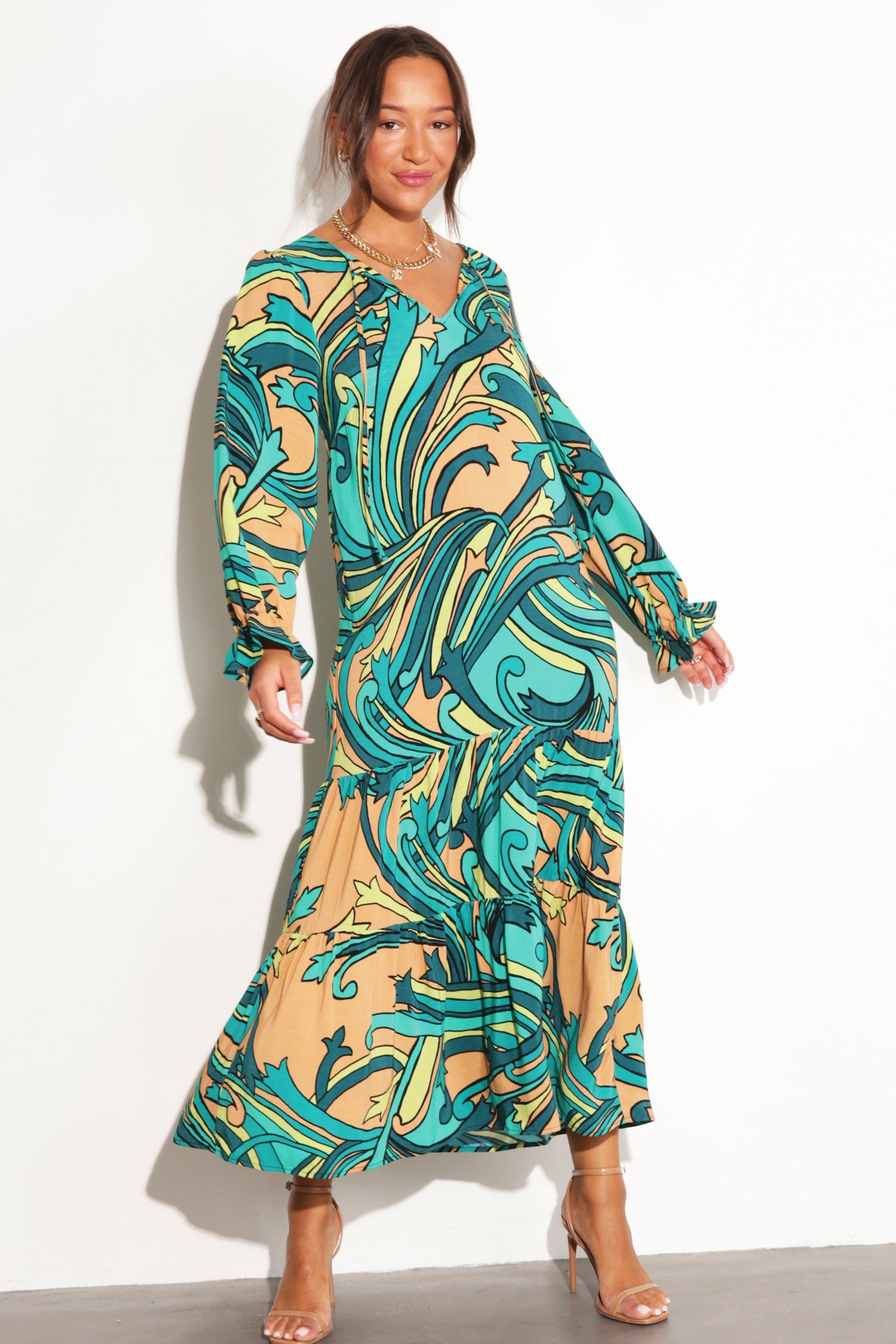 Teal Starburst Smock Dress