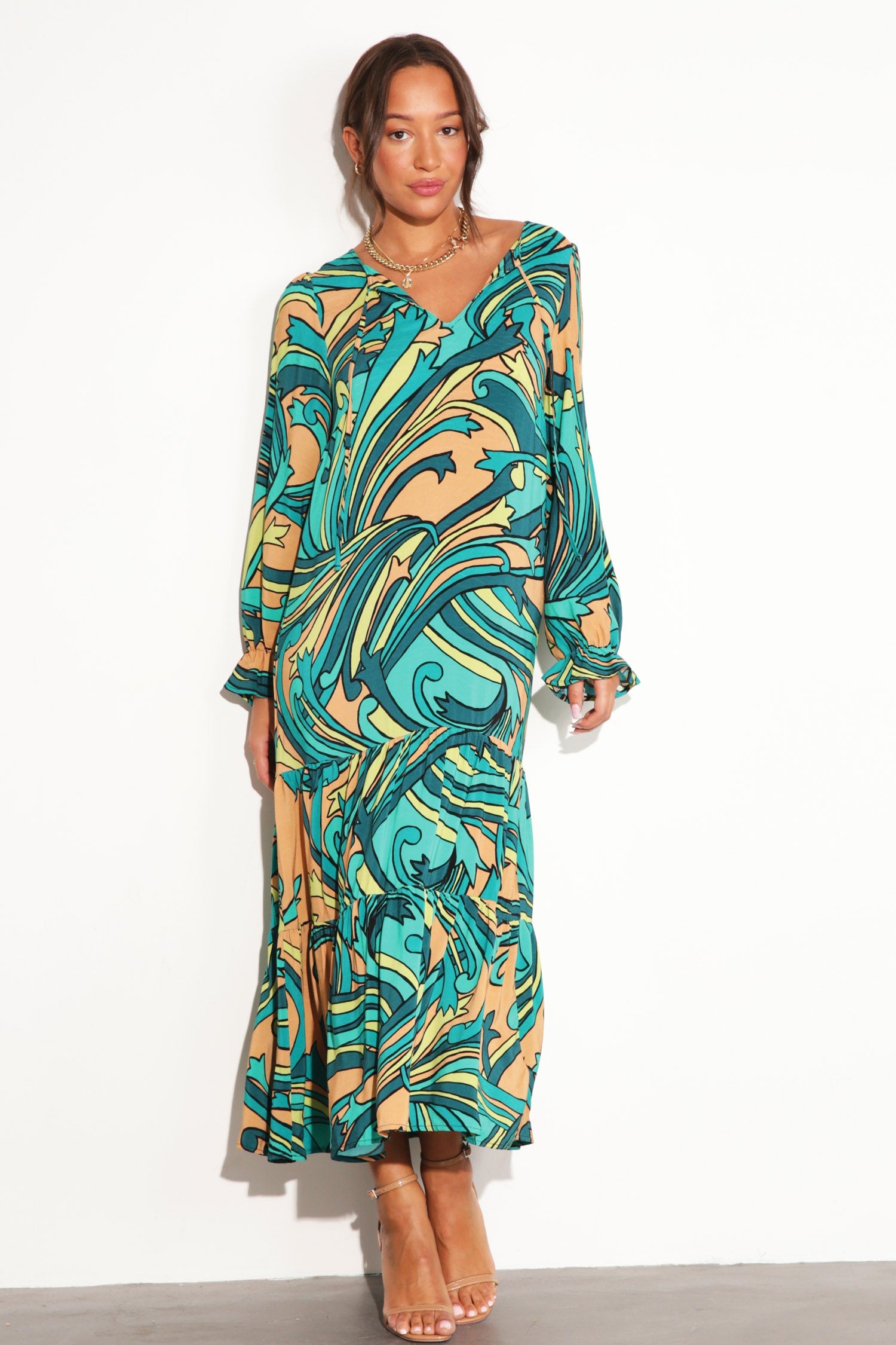Teal Starburst Smock Dress