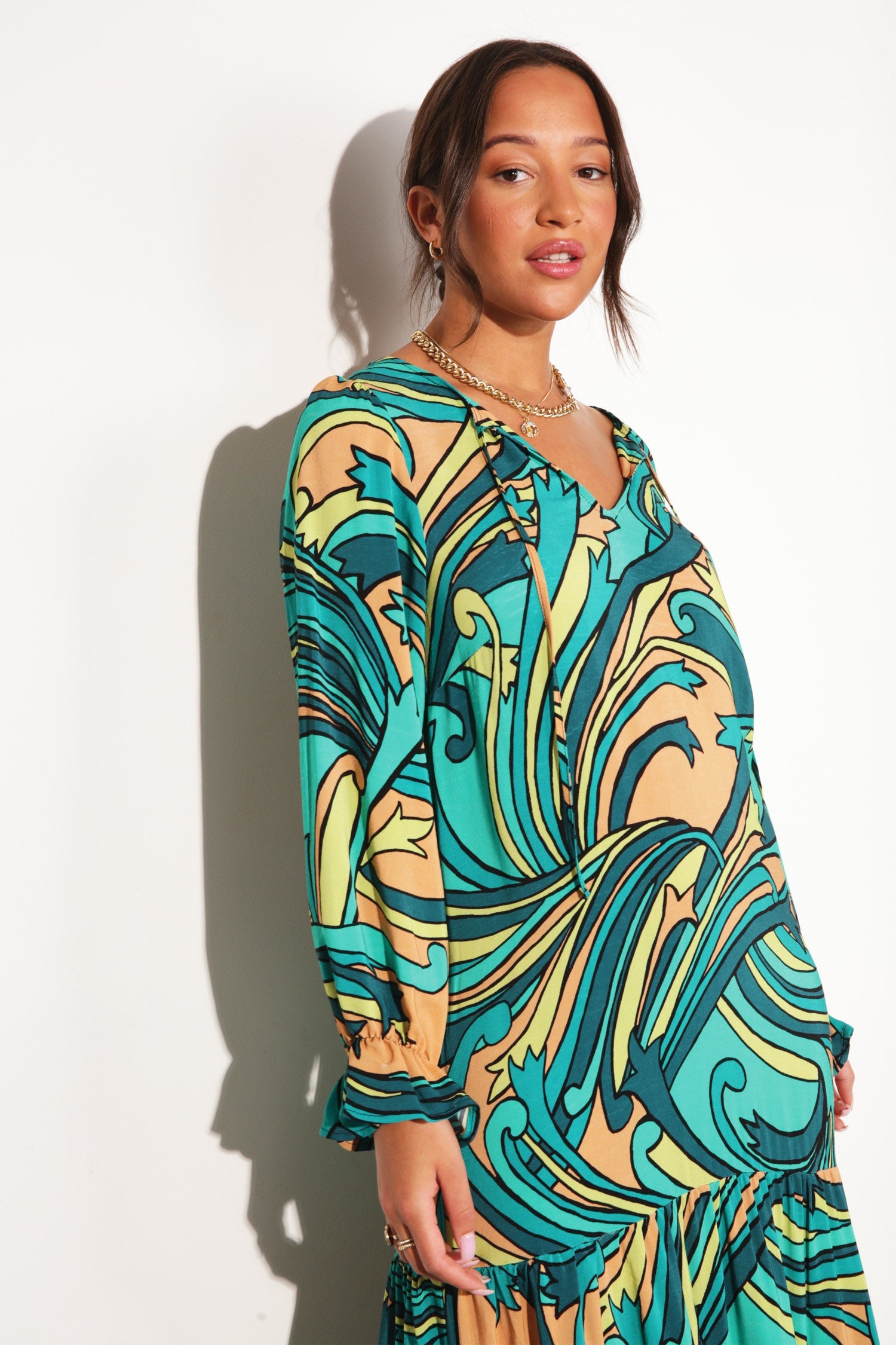 Teal Starburst Smock Dress