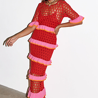 Thumbnail for caption_Model wears Red Crochet Valentina Dress in UK size 10/ US 6