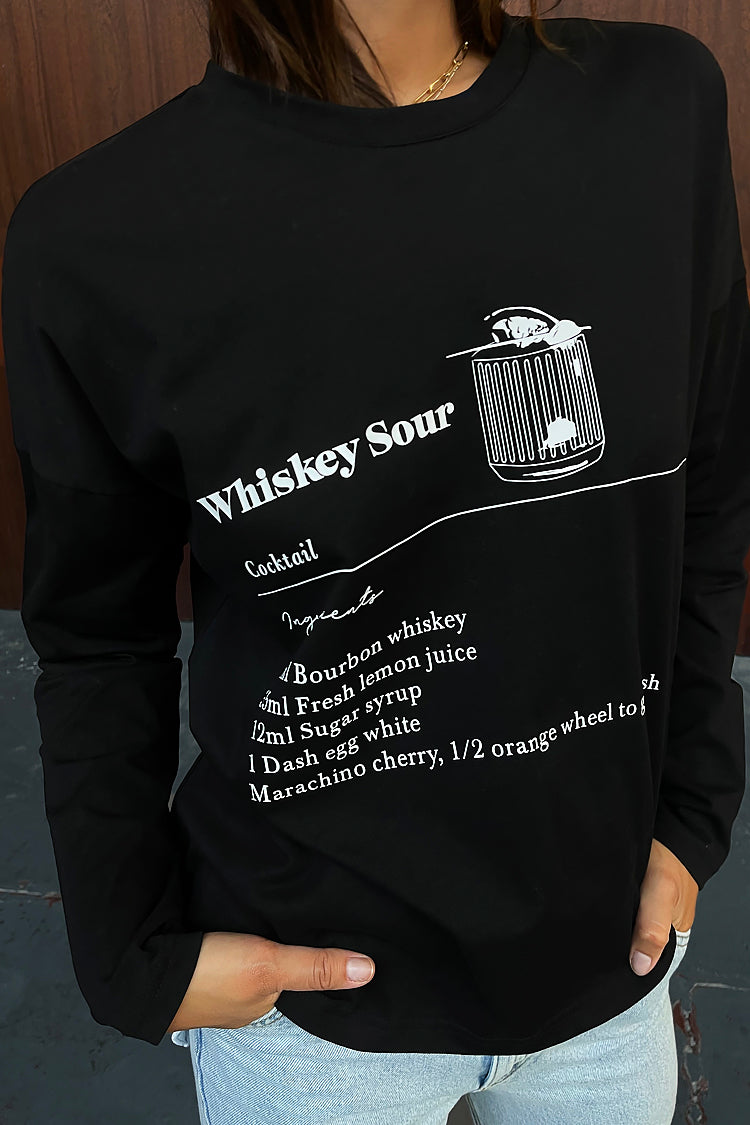 Model wearing Black Whiskey Sours Long Sleeve T-Shirt