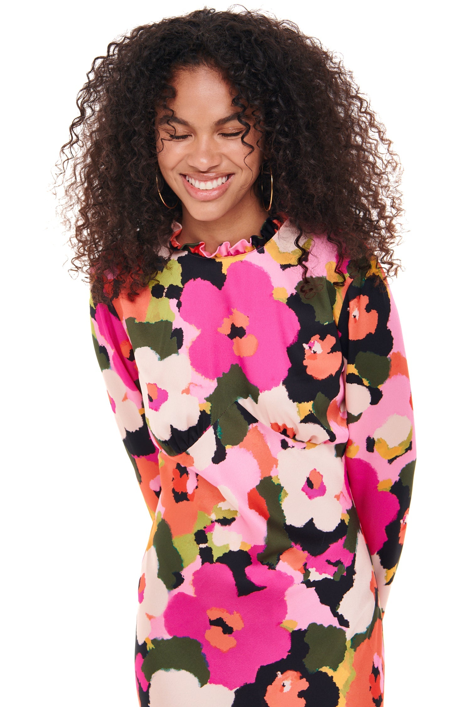 Model wearing Winter Blossom Beau Dress standing facing the camera