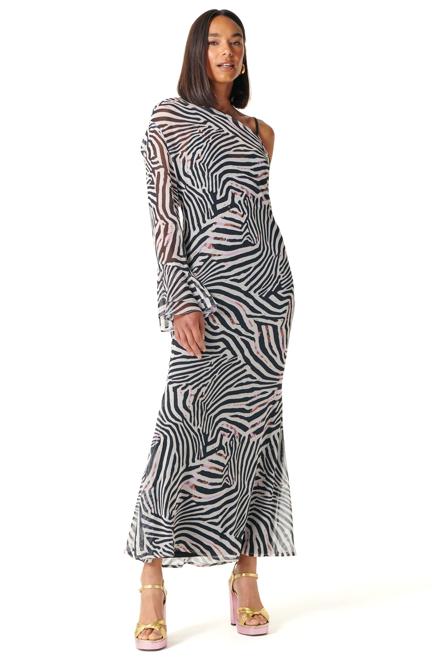 Model wearing Zebra Ophelia Dress standing facing the camera