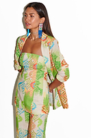 Thumbnail for caption_Model wears Green Abstract Sol Bandeau Top in UK size 10/ US 6