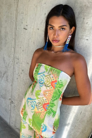 Thumbnail for caption_Model wears Green Abstract Sol Bandeau Top in UK size 10/ US 6