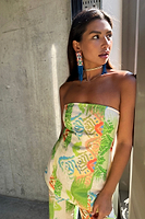 Thumbnail for caption_Model wears Green Abstract Sol Bandeau Top in UK size 10/ US 6